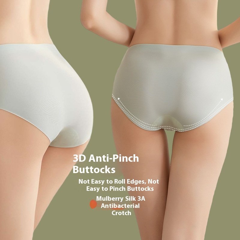 Ice Silk Underwear Women's Traceless Mid Waist Silk Antibacterial Girl Student Pure Cotton - Image 2