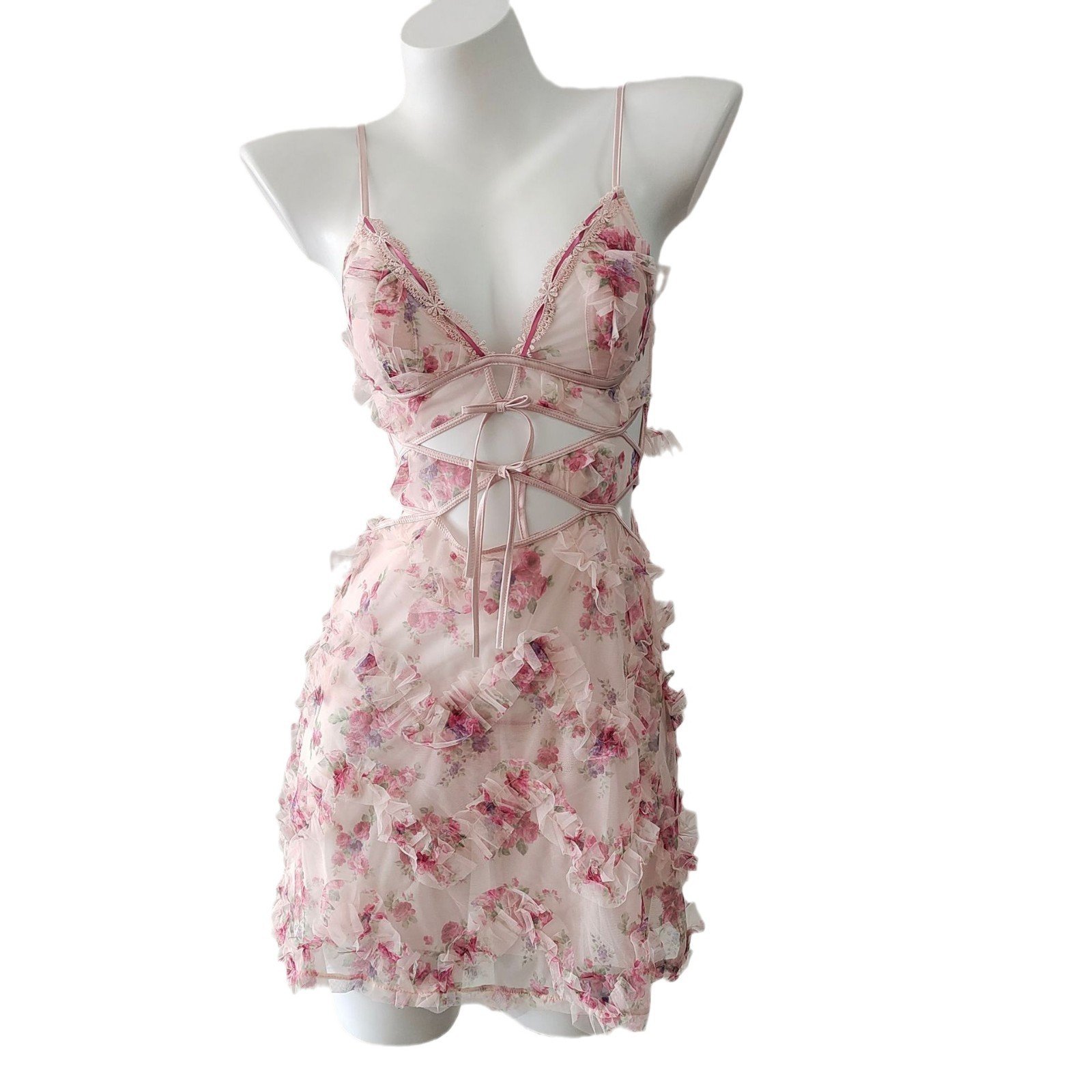 Pure Desire Chest Lace Mesh Suspender Popular Short Skirt Embossed Flower Hollow Out - Image 2