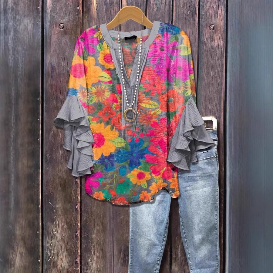 Floral Element Printing Digital Printing Casual Women's Top - Image 2