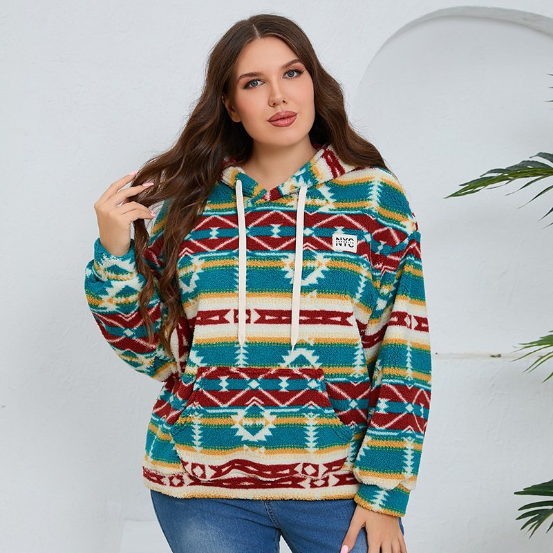 Loose Casual Long Sleeves Plush Large Pocket Top - Image 3