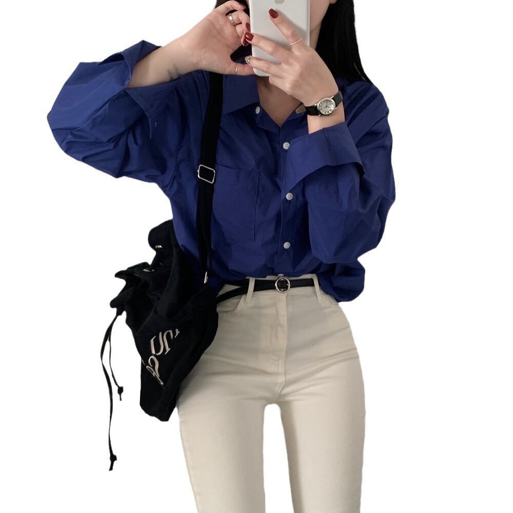 Solid Color Loose And Simple Shirt Casual Base White Shirt - Image 5