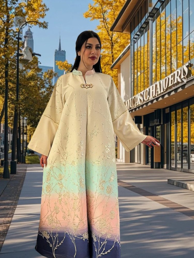 Middle East Muslim Stand Collar Gradient Women's Robe - Image 6
