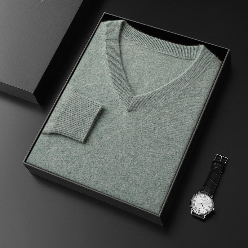 Cashmere Sweater Men's V-neck Loose - Image 9