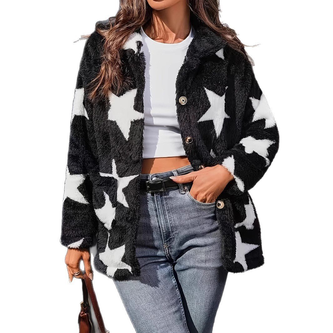 Women's Printed Double-sided Plush Casual Button Plush Coat - Image 2