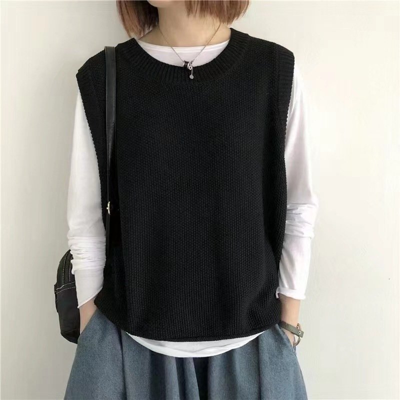 Women Sleeveless Vest Bandage Dress Outer Wear Solid Color Round Neck Vest - Image 6