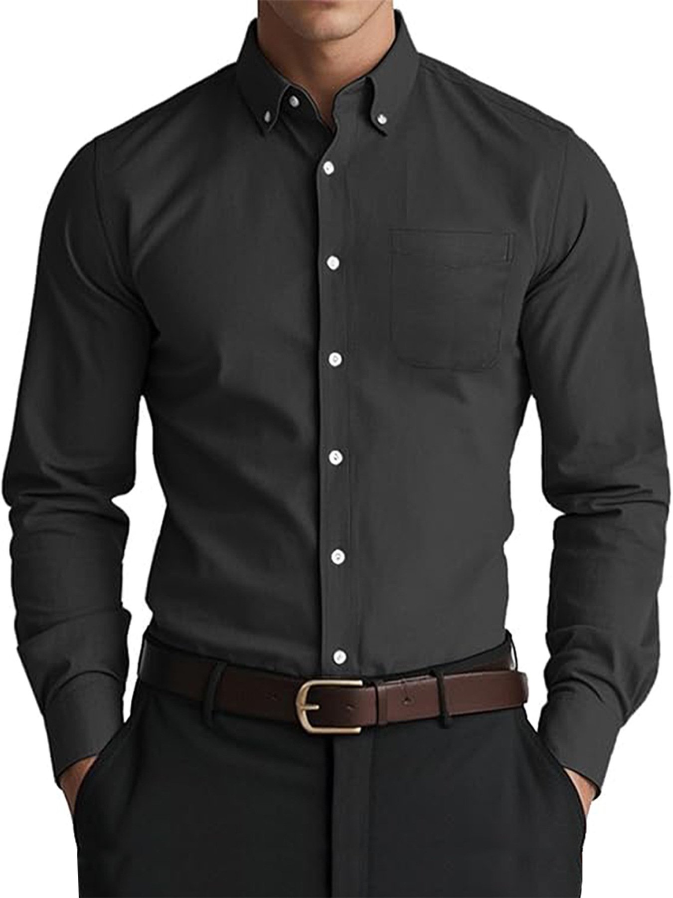 Men's Oxford Pure Color Casual Loose Shirt - Image 9