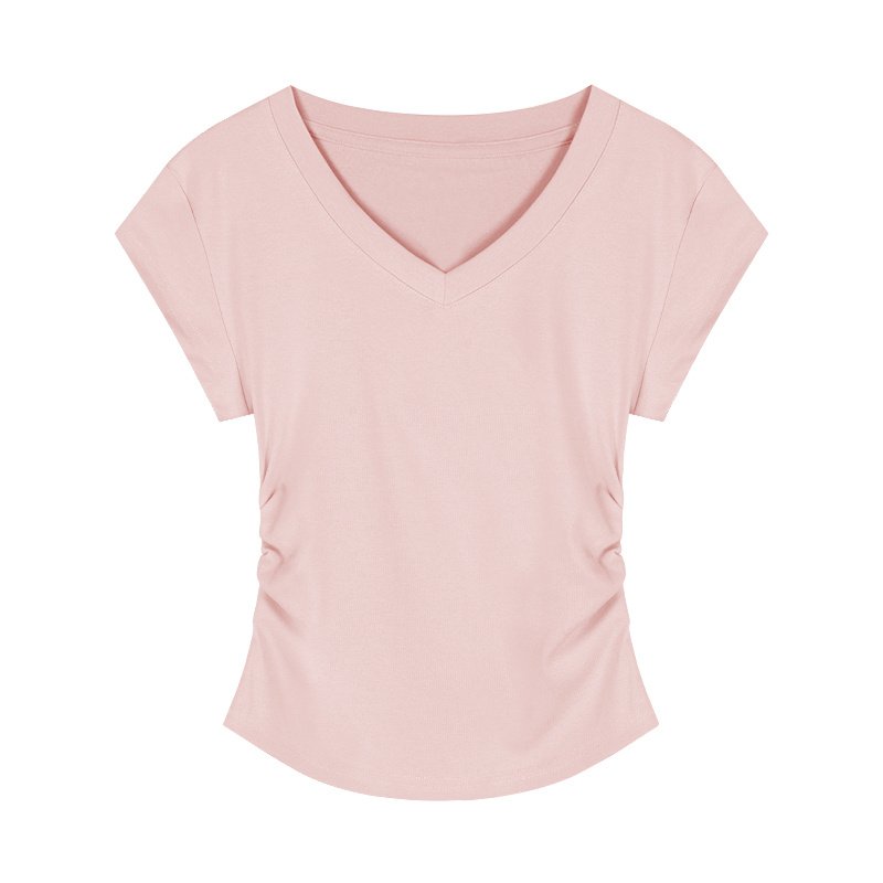 V-neck Short-sleeved Shoulder T-shirt Design Tight Waist Bottoming Shirt - Image 6