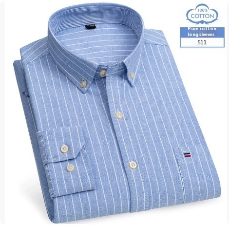 Middle-aged Men's Long Sleeve Pure Cotton Plaid Shirt - Image 2