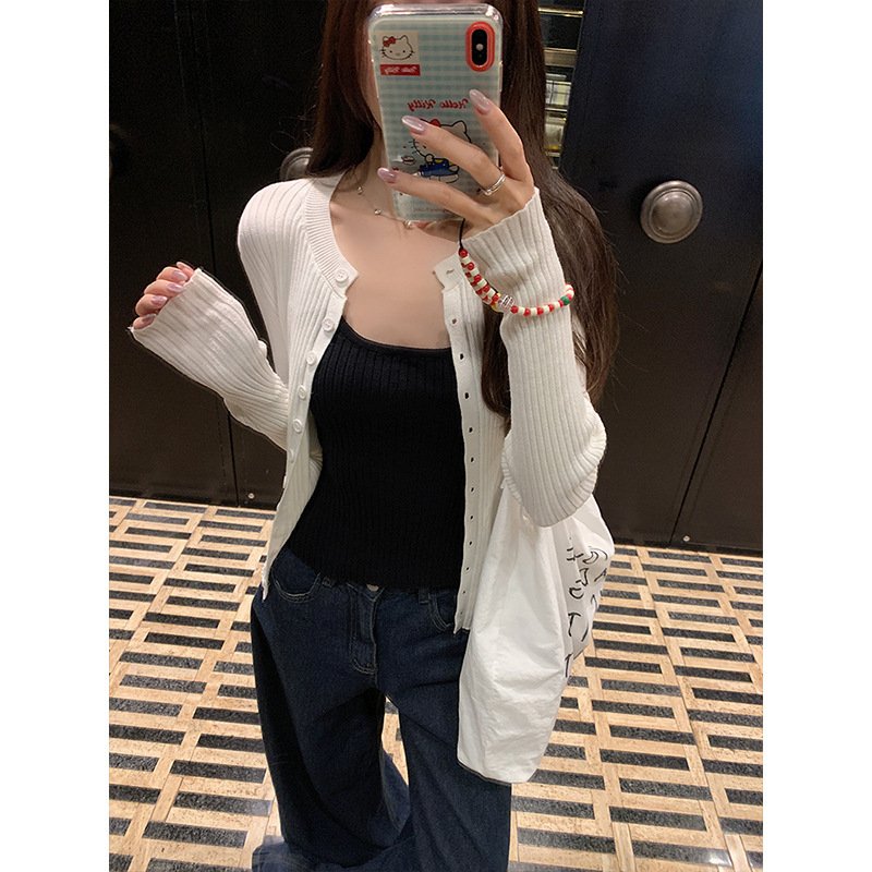 Casual Women's Single-breasted Knitted Cardigan Jacket Inner Vest - Image 5