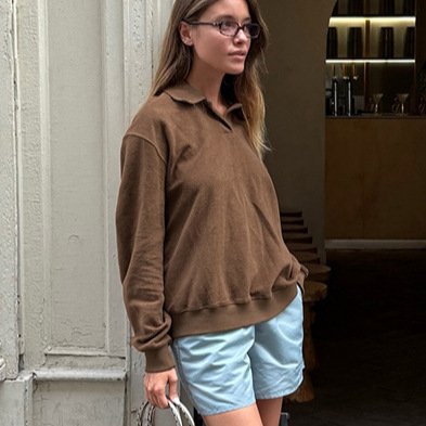 Retro Brown Casual Long-sleeved Lapel Polo Shirt - Image 3