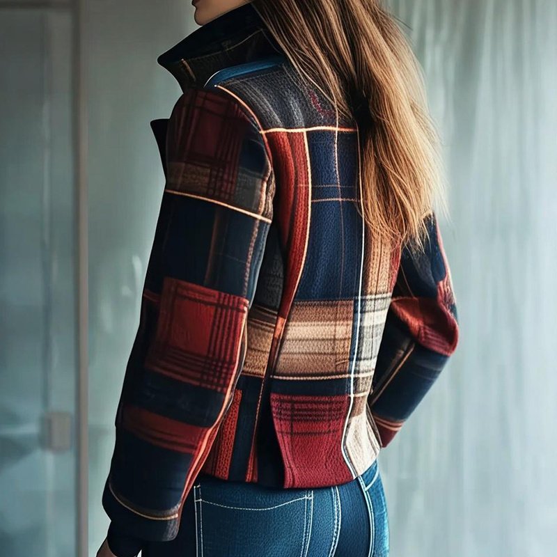 Vintage Women's Blazer With Stand Collar & Single Row Buttons Tailored Jacket For Autumn Winter Casual And Office Wear - Image 3