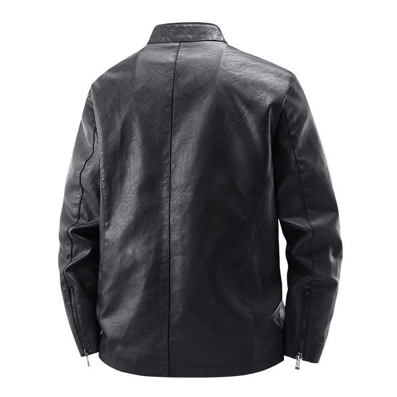 Men's Motorcycle Leather Coat Spring And Autumn Solid Color Stand Collar - Image 3