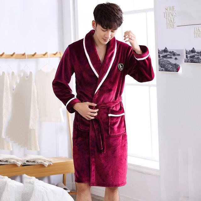 Winter Flannel Lovers Robe Gown Elegant Solid Casual Sleepwe - Image 7