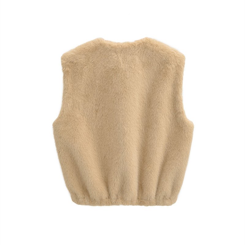 Women's Faux Fur Zipper Waistcoat - Image 2