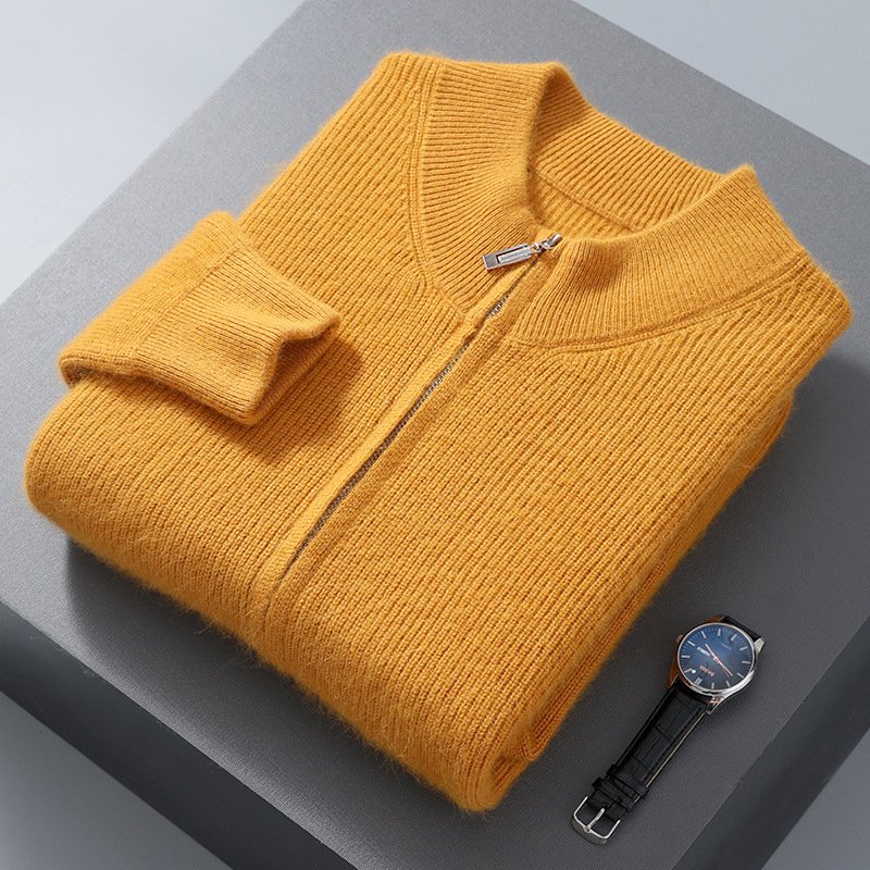 Men's Half-high Collar Loose Thick Zip Wool Knitted Sweater - Image 9