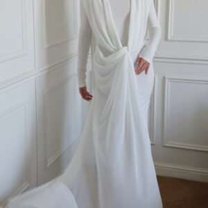 White Draped Knot-back Maxi Dress