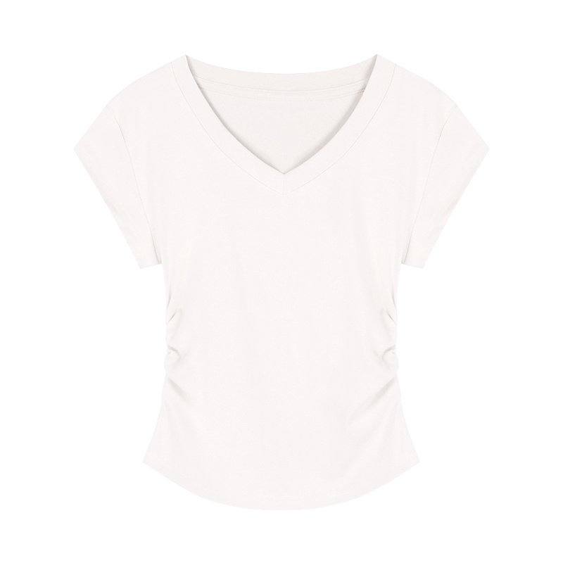 V-neck Short-sleeved Shoulder T-shirt Design Tight Waist Bottoming Shirt - Image 7