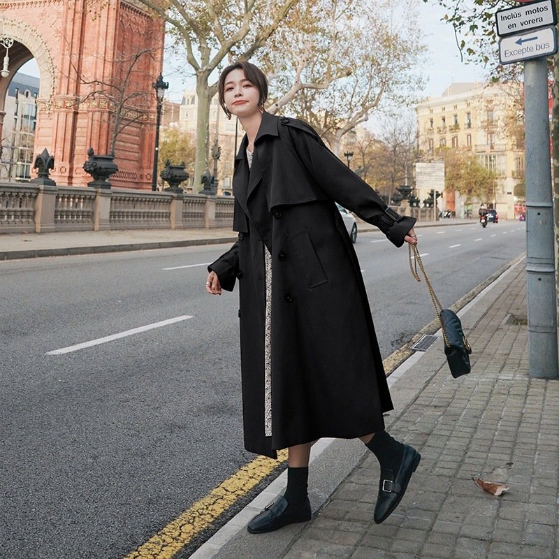 Real Shot Wine Red British Style Trench Coat Coat - Image 9