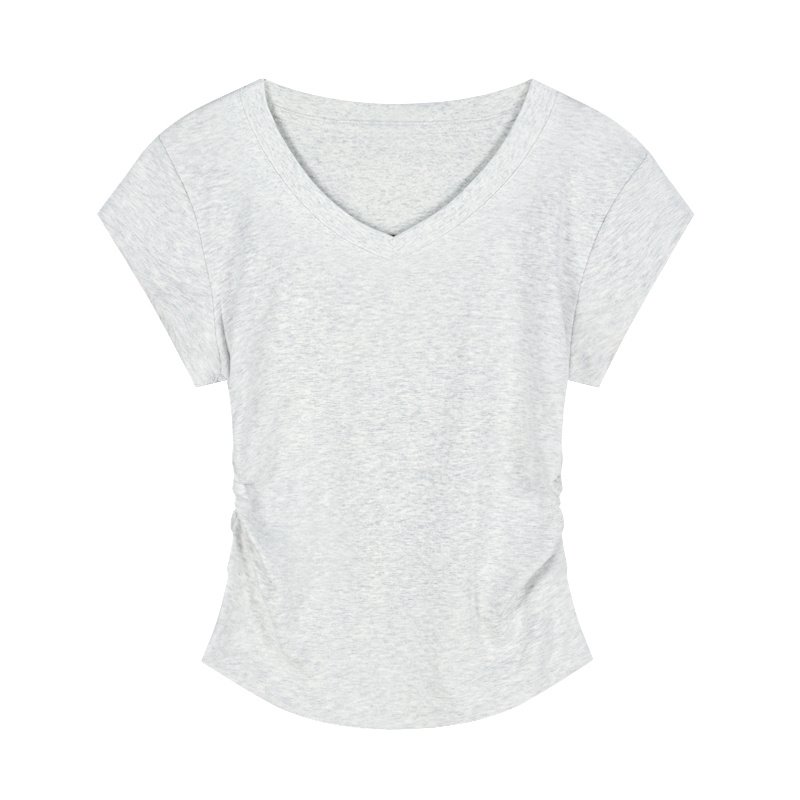 V-neck Short-sleeved Shoulder T-shirt Design Tight Waist Bottoming Shirt - Image 10