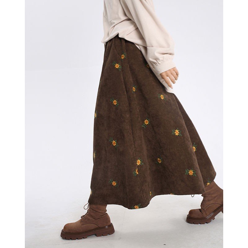 Vintage Brown Corduroy Skirt Skirt Overknee Dress - Image 7