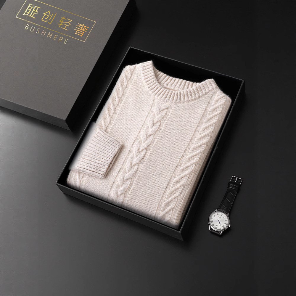 100 Pure Wool Sweater Men's Round Neck Thickened Warm Long Sleeves Sweater - Image 3