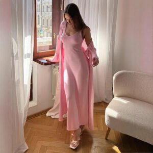 Knitted Long Sleeve Cardigan Suspender Dress Suit