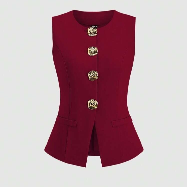 Sleeveless Round Neck Vest Fashion Women's Wear Elegant Waist-tight Solid Color - Image 8