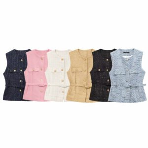 Women's Fashion Casual Sleeveless With Belt Texture Vest