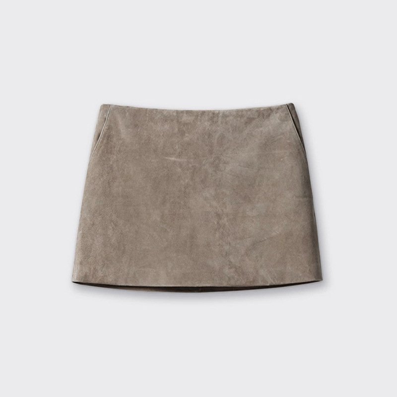 Distressed Sheepskin Suede Simple Sheath Skirt