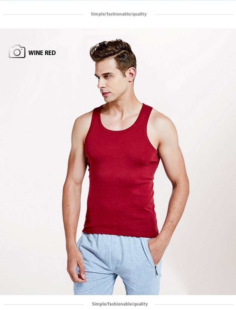 Men's Vest Cotton Slim Fit Sports Bottoming Shirt Breathable Stretch Underwear - Image 9