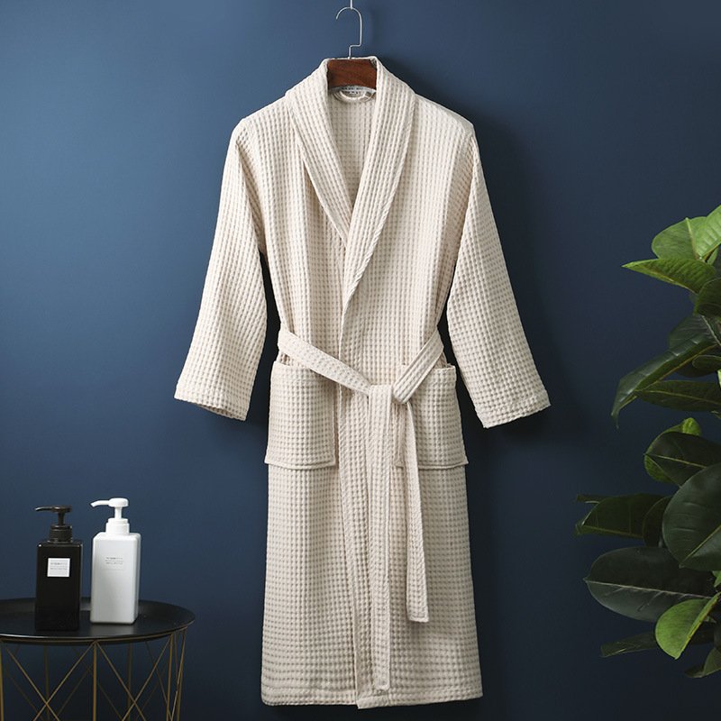 Pure Cotton Bathrobe Long Waffle All Cotton Nightgown - Image 8