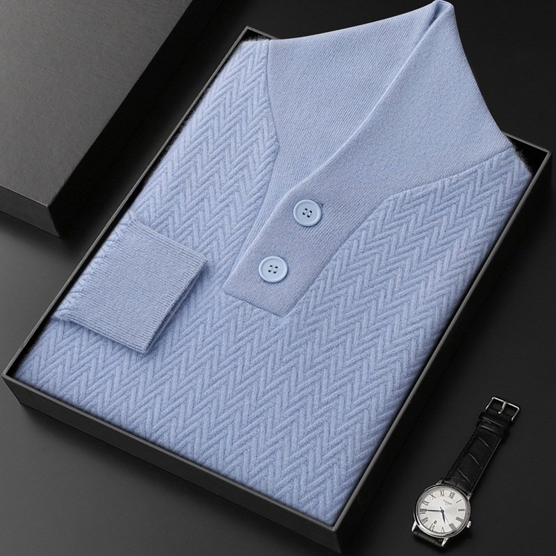 Winter Men's Pure Cashmere Lapel Sweater - Image 4