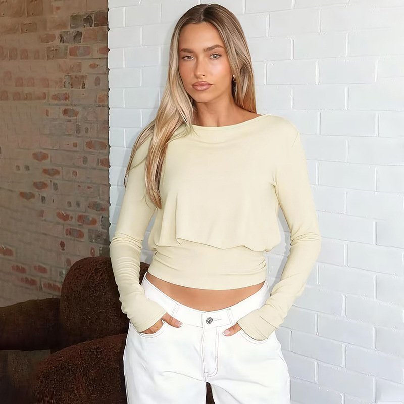 Fashion Casual Waist Tight Slimming Round Neck Long Sleeve - Image 3