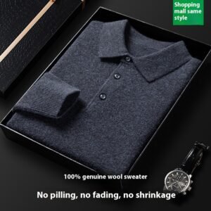 Men's Autumn And Winter Solid Color Shirt Middle-aged Polo Sweater