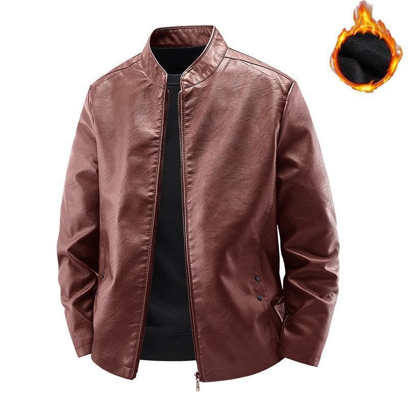Men's Motorcycle Leather Coat Spring And Autumn Solid Color Stand Collar - Image 8