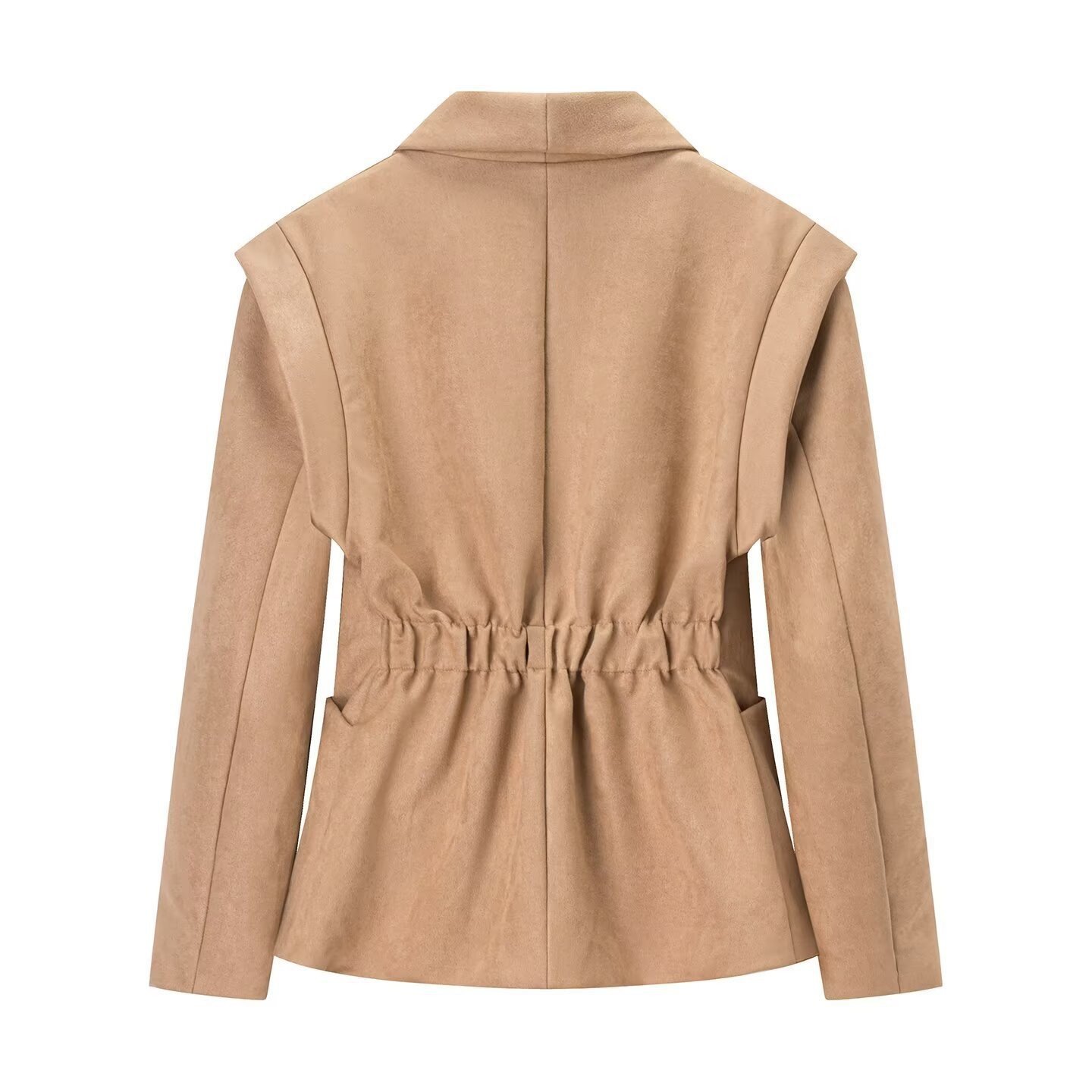 Retro Lapels Suede Waist-controlled Long Sleeves Jacket Coat - Image 3