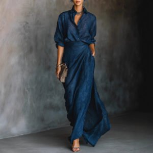 Elegant Graceful Sexy Solid Color Irregular Pleated Dress With Belt