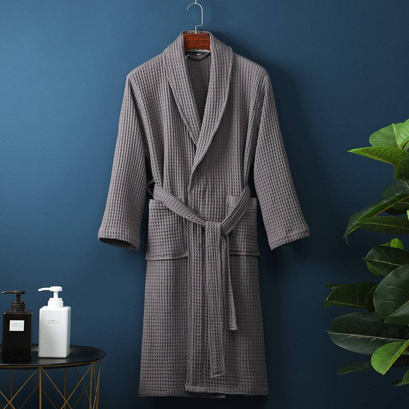Pure Cotton Bathrobe Long Waffle All Cotton Nightgown - Image 6