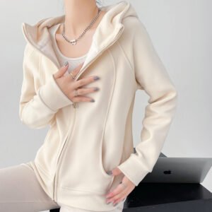 Women's Fleece-lined Casual Sweatshirt Retro Sports Coat