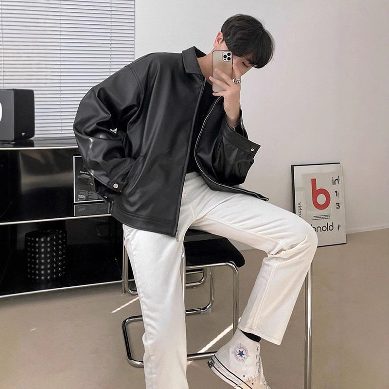 Men's Korean Leather Casual Baseball Jacket - Image 4