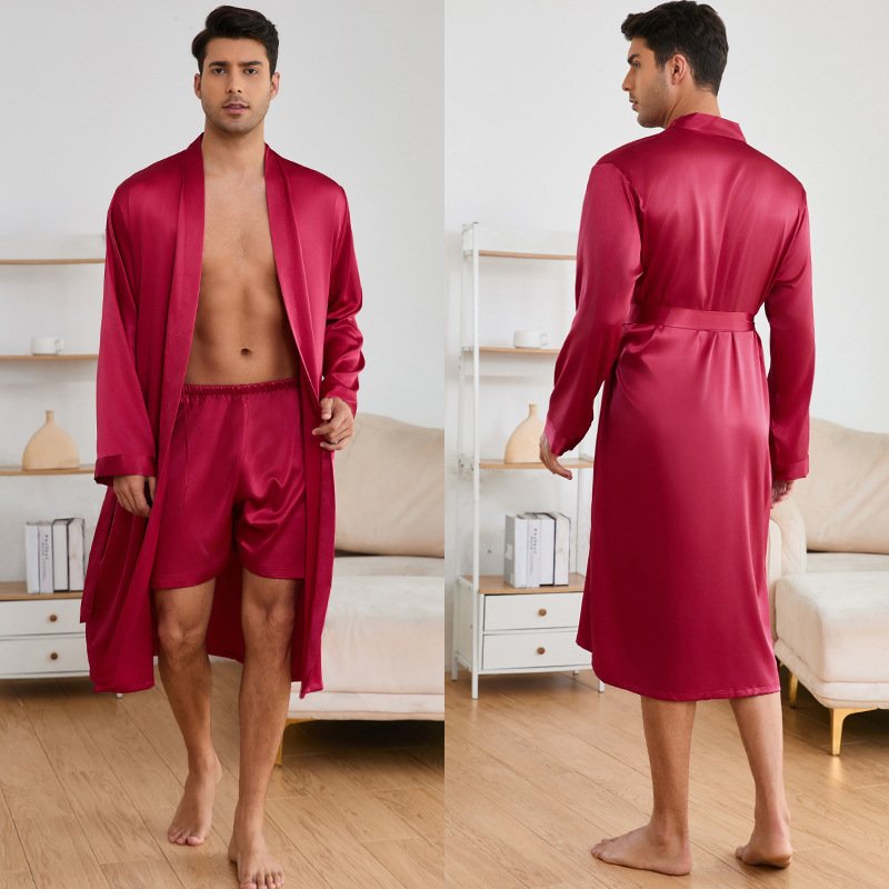 Men's Robes Shorts Suit Solid Color Homewear - Image 9