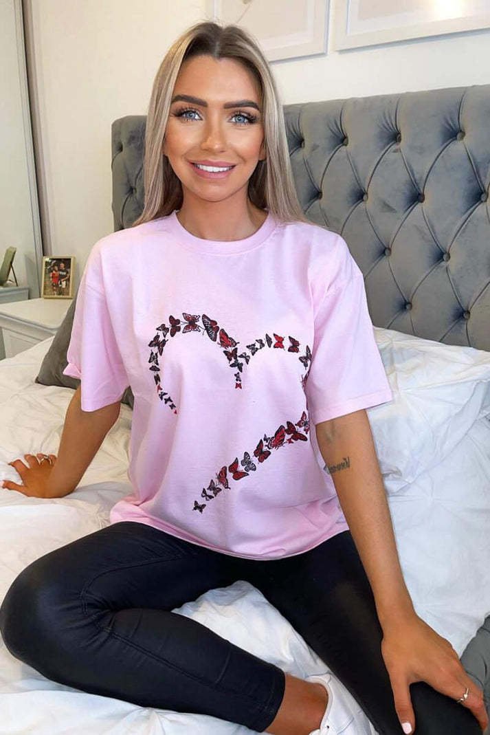 Ladies Oversized Printed Heart Short Sleeves T Shirt Top - Image 2