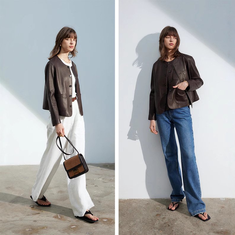 Casual Genuine Leather Clothes Women's Short Jacket Sheepskin Round Neck - Image 2