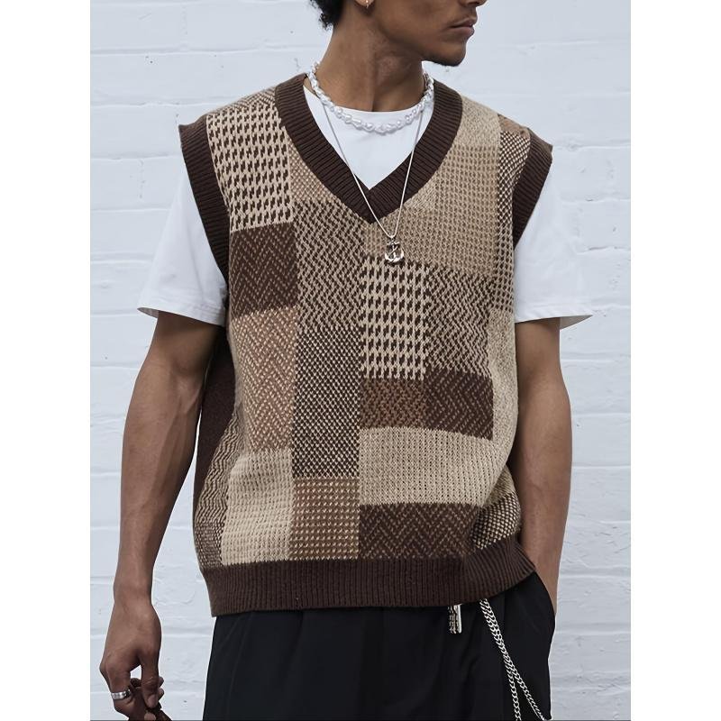 Men's Casual Collar Knitted Vest Geometric Pattern Sleeveless - Image 7