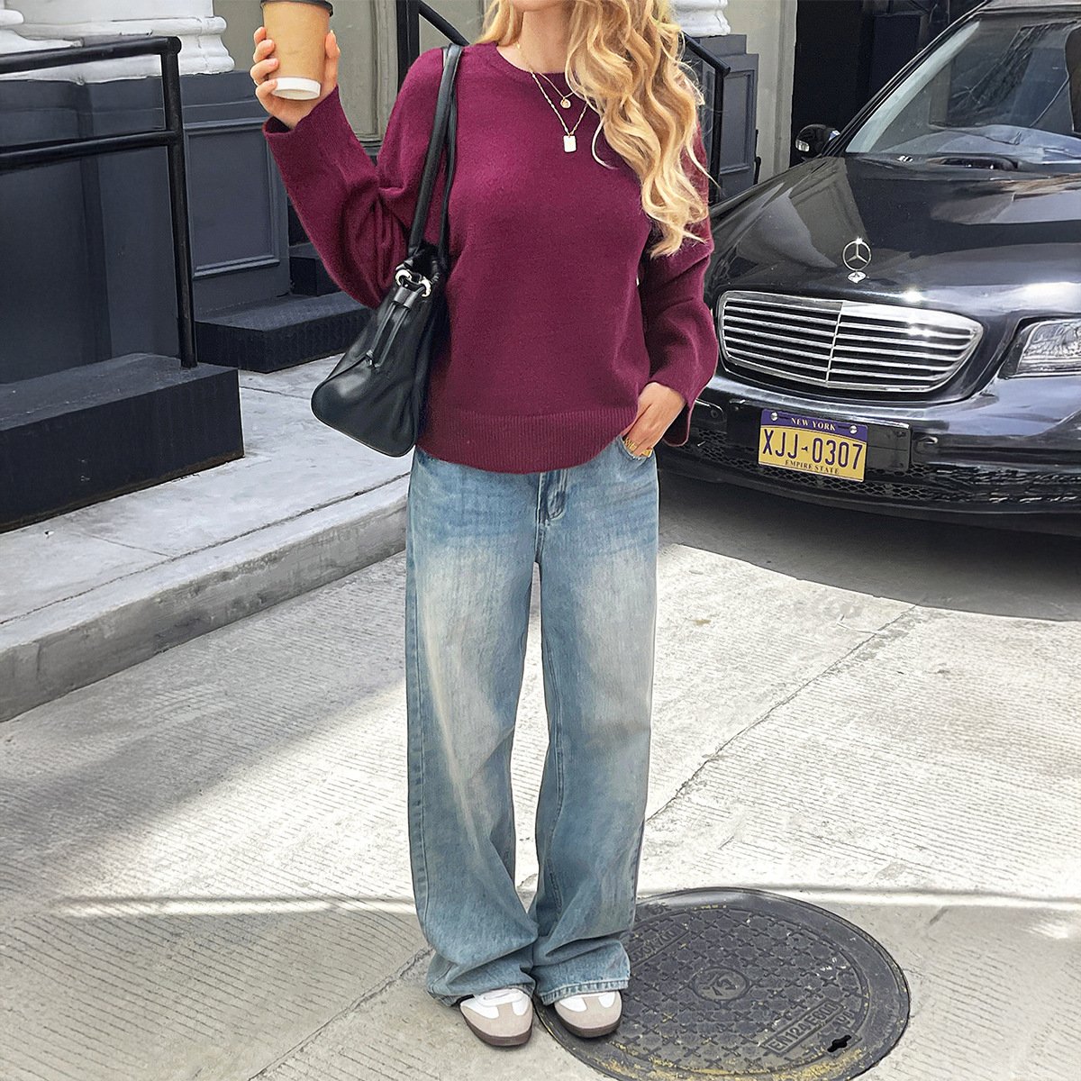 Solid Color Long Sleeve Sweaters Women's Clothing - Image 4