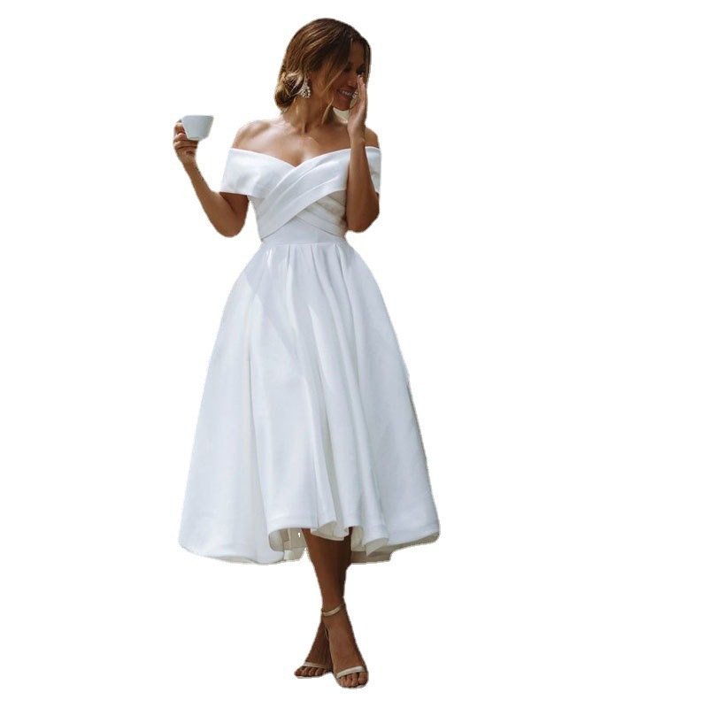 Off-neck Elegant Simple Solid Color Dress - Image 5