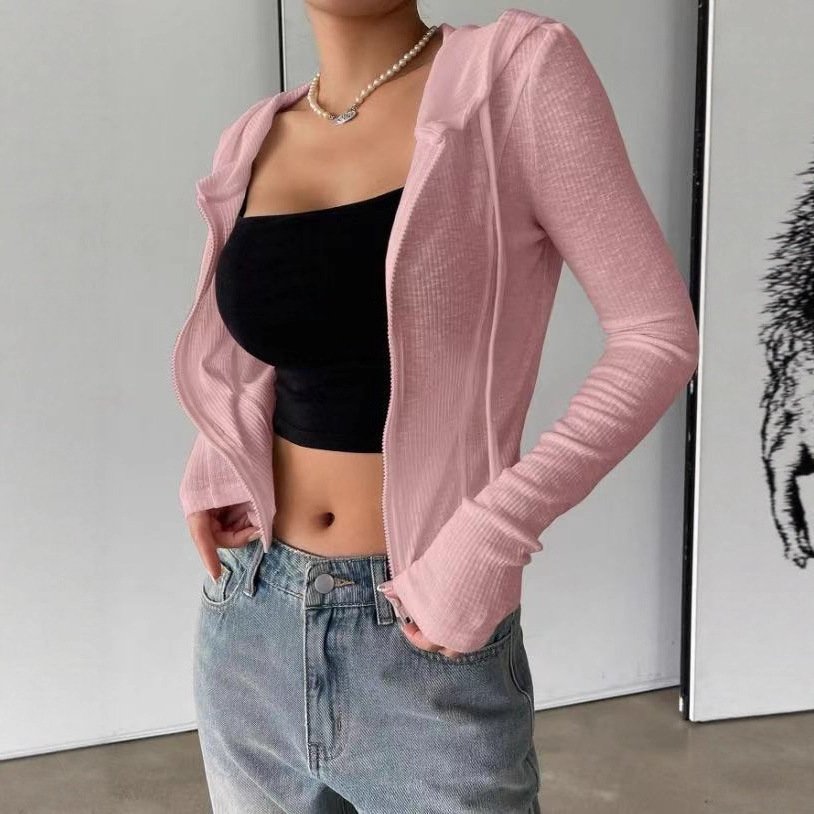 Top Slim Fit Sports Hoodie Short Zipper Hooded Sweatshirt - Image 4