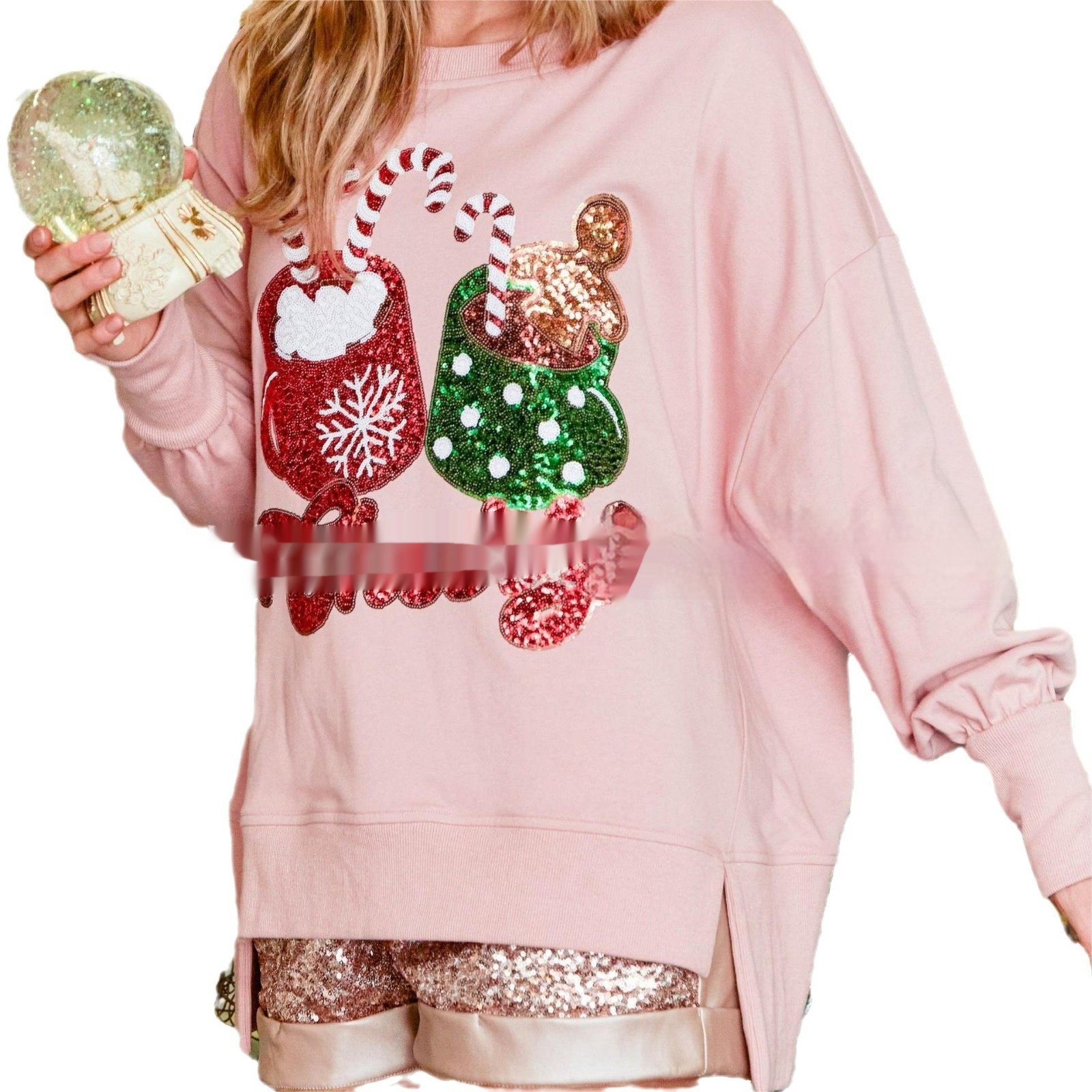 Women's Confectionery Cup Sequined Sweater Casual Loose Top - Image 5