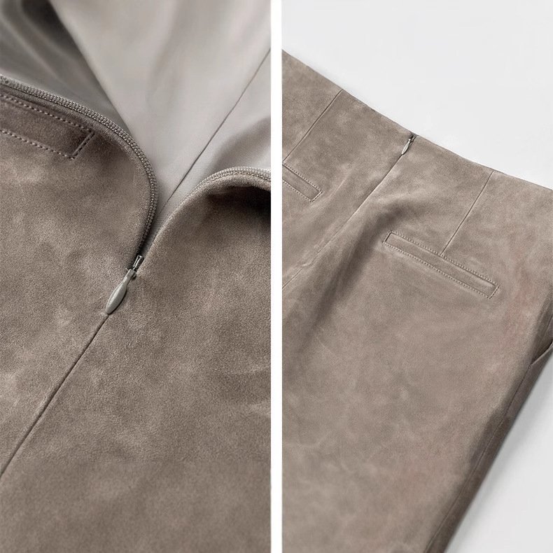 Distressed Sheepskin Suede Simple Sheath Skirt - Image 4