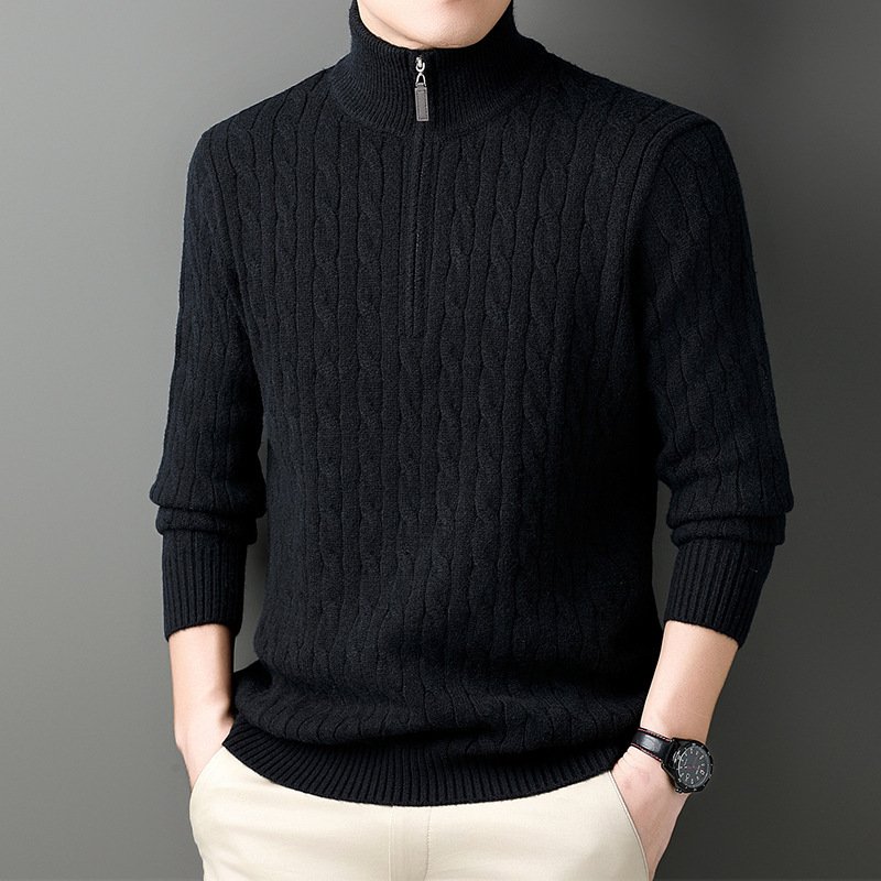 Autumn And Winter Knitting Half Turtleneck Warm Twisted Loose-fitting Long Sleeve Sweater Men - Image 8